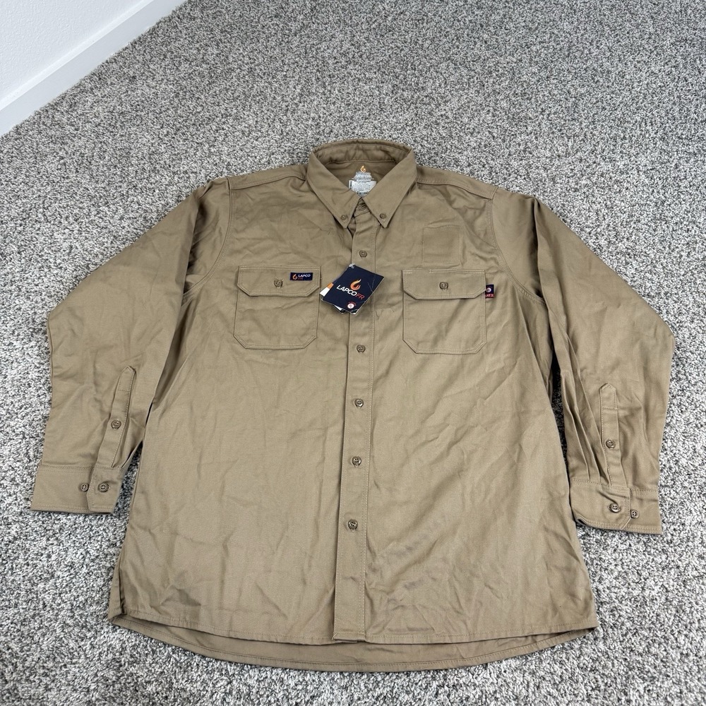 Bulwark FR Button Shirt Mens XL Beige Tan Workwear Flame Resistant CAT 2